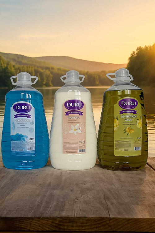 Mutluluk Serisi 3'Lü Set X 3 Litre / Okyanus-Vanilya-Zeytinyağlı ( Saplı Ovma Topu Hediye)