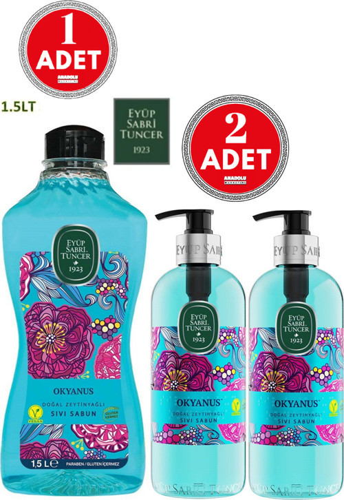 Okyanus Doğal Zeytinyağlı Sıvı Sabun 500 Ml 2 Adet + 1.5 Lt 1 Adet