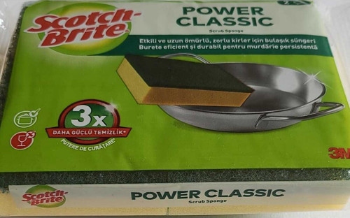 Power Classic Bulaşık Süngeri Oluksuz Düz Klasik Yeşil 2'Li