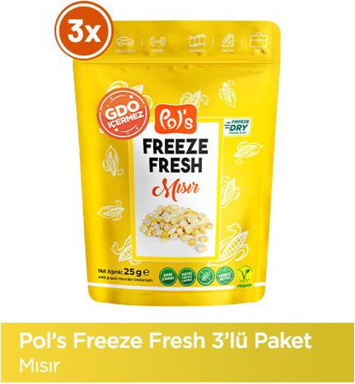 Pol's Freeze Fresh Mısır 25 g x 3 Adet Freeze Dry Dondurularak Kurutulmuş Meyve