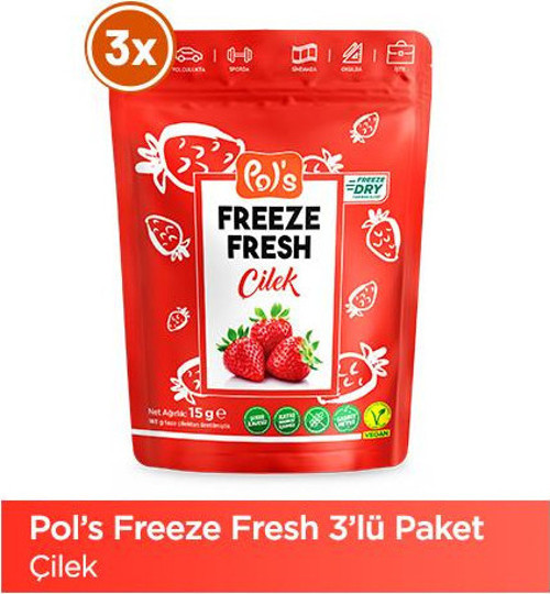 Pol's Freeze Fresh Çilek 15 g x 3 adet Dondurularak Kurutulmuş Meyve