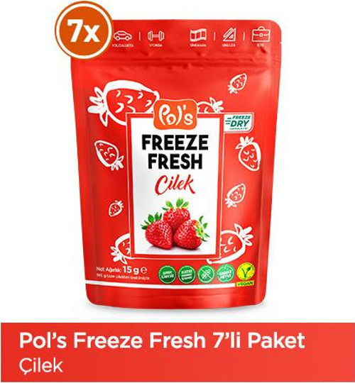 Pol's Freeze Fresh Çilek 15 g x 7 Adet Freeze Dry Dondurularak Kurutulmuş Meyve