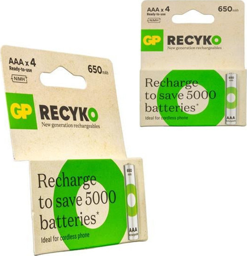 Gp Recyko 650 Mah R03 Aaa Şarjlı 4'Lü İnce Kalem Pil