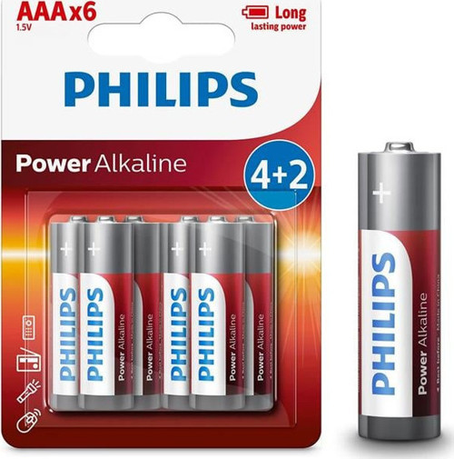 Philips Lr03P6Bp/10 Lr03 Micro 1.5 Volt 4+2 Power Alkaline Aaa İnce Kalem Pil (6'Lı Paket)