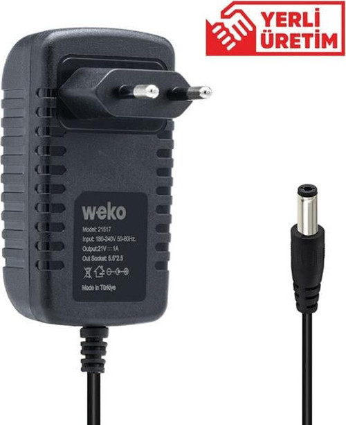 Weko 21 Volt - 1 Amper 5.5*2.5 Uçlu Priz Tipi Adaptör