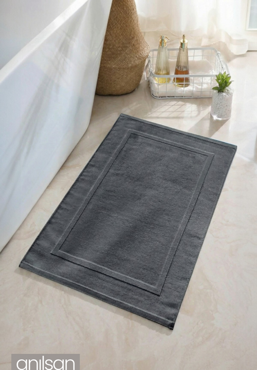 Çerçeve Antrasit Ayak Havlusu - 50x70 Cm, 245 Gr, %100 Pamuk, Spa Ve Otel Banyo Paspası