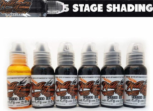 Five Stage Shading 5'li Gölge Boyası Seti - World Famous Ink Dövme Boyası - 1oz/30ml (+Solüsyon)