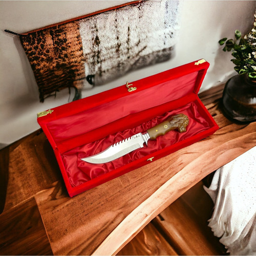 Avcı Bıçağı Kamp Bıçağı Aslanbaşlı Deri Kılıf Hediyeli Outdoor Bıçak El Yapımı Hediyelik Eşya