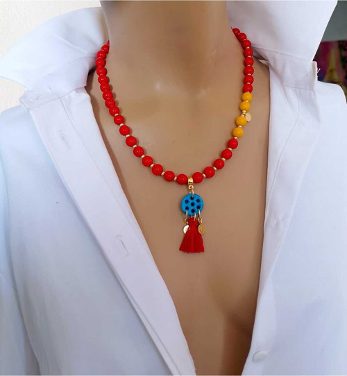 Taraftar Renkleri Doğal Taş Unisex Kolye Renk Seçenekli