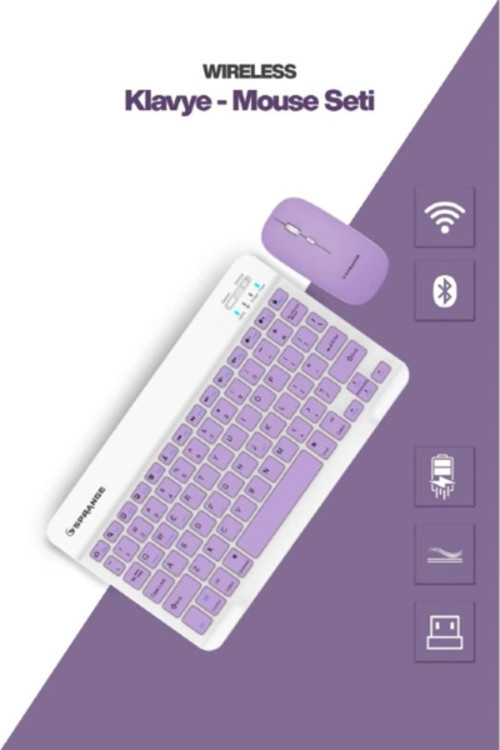 Mor Kablosuz Klavye Ve Mouse Seti