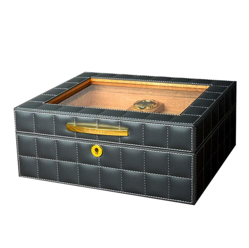 Deri Camlı Humidor Puro Kutusu Gri 50s