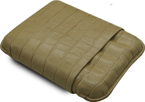 Gerçek Deri El Yapımı Puro Kılıfı Dörtlü (60 Ring) Croco Piedra