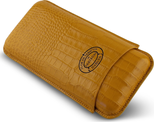 Partagas Gerçek Deri Puro Kılıfı Üçlü 64 Ring - Hardal