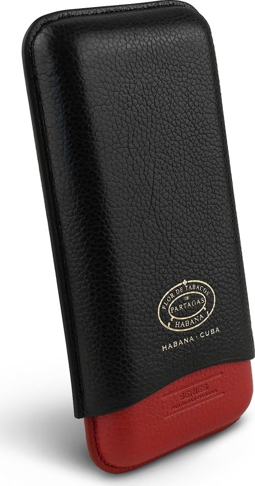Partagas Series Gerçek Deri Puro Kılıfı Üçlü 64 Ring - Siyah Kırmızı