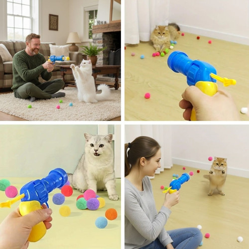 Buffer® 20 Adet Renkli Peluş Toplu Kedi Oyun Tabancası – Kedi Egzersiz Ve Oyun Aracı