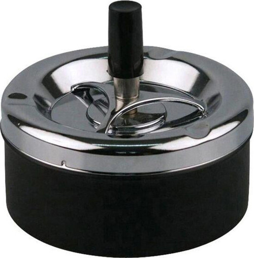 Bas-Çevir Metal Hazneli Küllük Mat Siyah 11cm