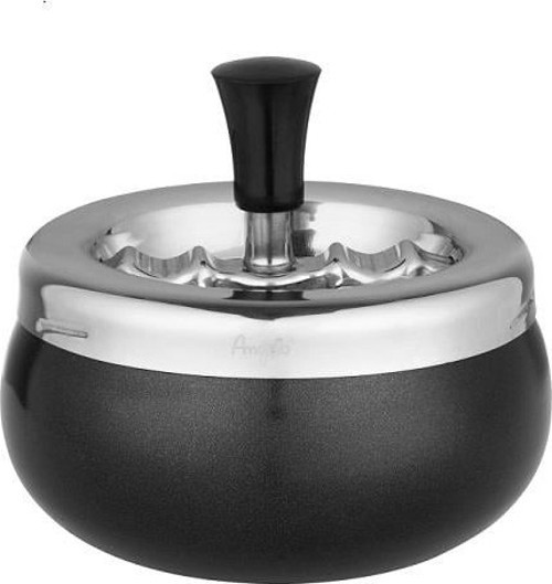 Bas-Çevir Metal Hazneli Bombeli Küllük Siyah 11 cm