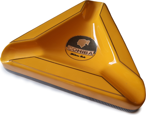 Habana Cuba Seramik Üçlü Puro Küllüğü Üçgen Sarı/Gold Desenli