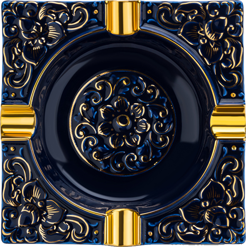 Kabartma Motif Porselen Puro Küllüğü Mavi/Gold 4lü
