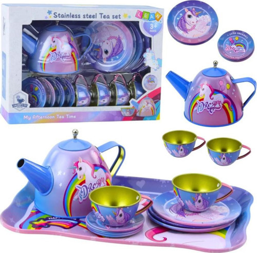 Metal Oyuncak Unicorn Çay Saati Fincan Takımı Seti