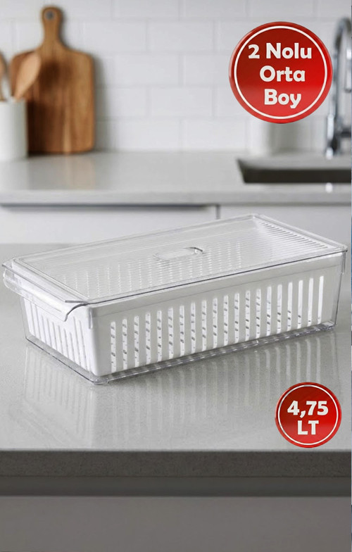 Süzgeçli Buzdolabı Saklama ve Düzenleme Kabı