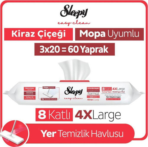 Easy Clean Kiraz Çiçeği Mopa Uyumlu Yer Temizlik Havlusu&mendili 3x20 (60 YAPRAK)