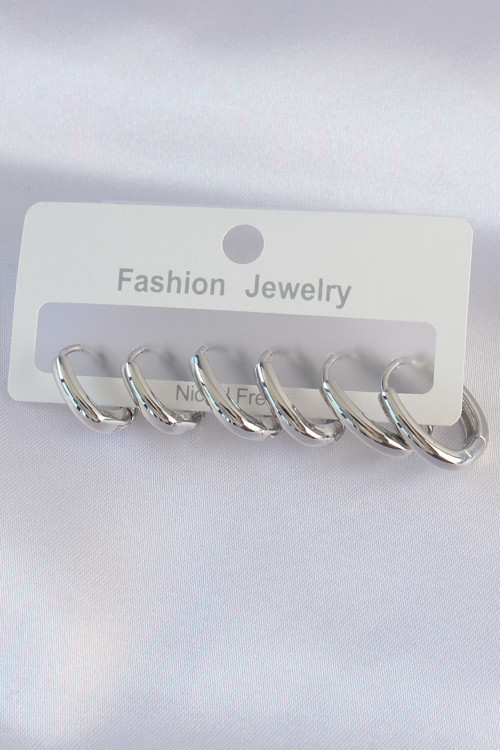 Pirinç Oval Küpe Seti (Gümüş Renk)