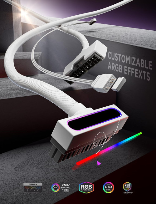 AsiaHorse Hydrus ARGB PSU Uzatma Kablosu 24 Pin Anakart Beyaz