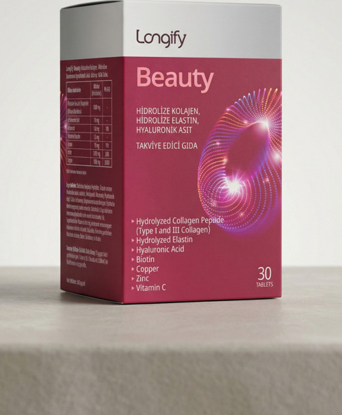 Beauty Hidrolize Kolajen Tip 1 ve Tip 3, Hidrolize Elastin, Hyaluronik Asit, Biotin, Vitamin C, Çinko, Bakır Takviye Edici Gıda 30 Tablet