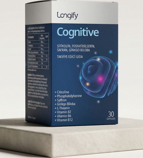 Cognitive Sitikolin, Fosfatidilserin, Safran, Ginkgo Biloba, L-Teanin, B2, B6 ve B12 Takviye Edici Gıda 30 Kapsül