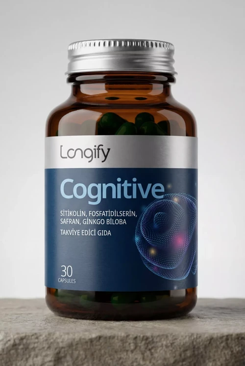 Cognitive Sitikolin, Fosfatidilserin, Safran, Ginkgo Biloba, L-Teanin, B2, B6 ve B12 Takviye Edici Gıda 30 Kapsül