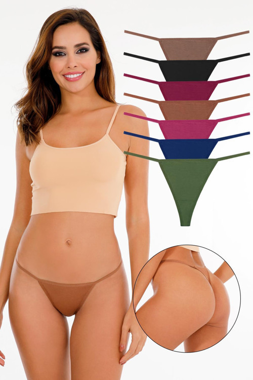 Kadın Ipli Brazilian Tanga 7'Li Külot Set Karışık Renkler Kts3022 Çok Renkli