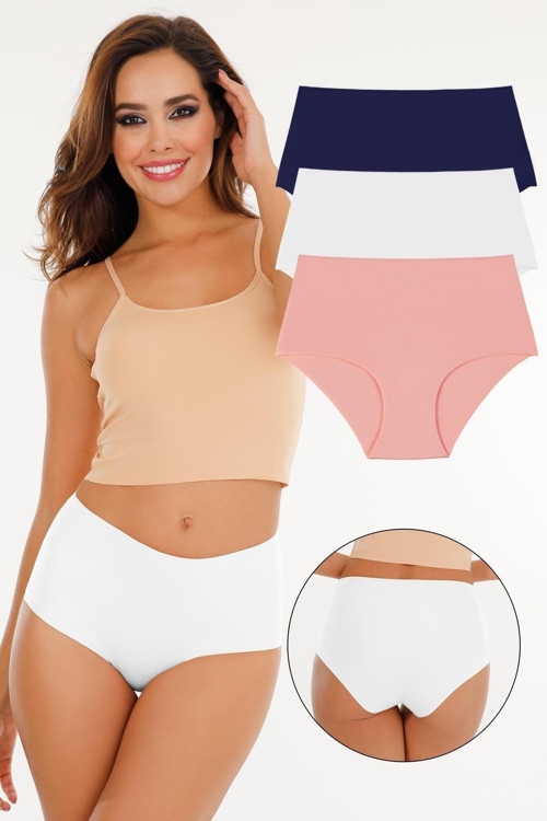 Kadın Yüksek Bel Lazer Kesim Külot 3'Lü Kts2011 -Plb