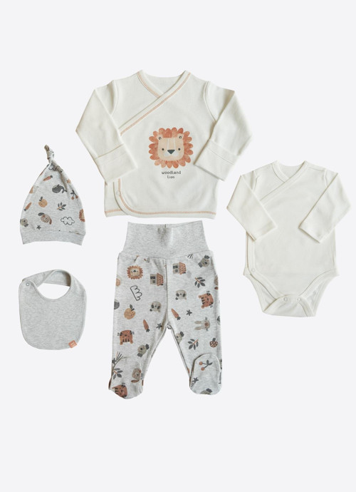 Organik Woodland 5'li Hastane Çıkış Seti Gri