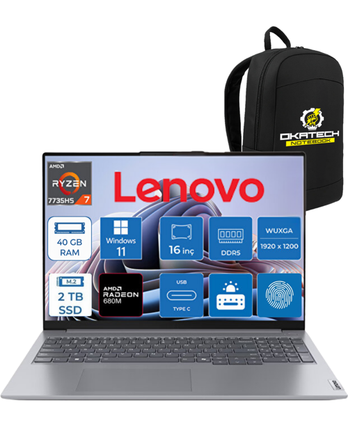 THİNKBOOK 16 G7 ARP AMD RYZEN 7 7735HS 40 GB DDR5 2 TB SSD RADEON 680M GRAPHİCS 16" WUXGA 300NITS IPS WİN11PRO TA