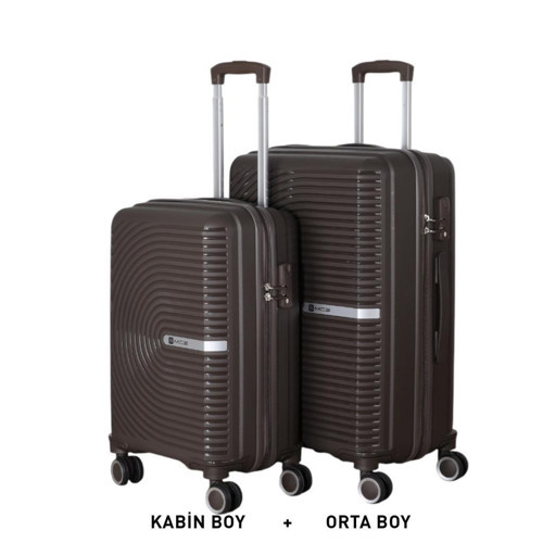 Bavul Orta ve Kabin 2li Set Silikon Valiz V374 AcıKahve