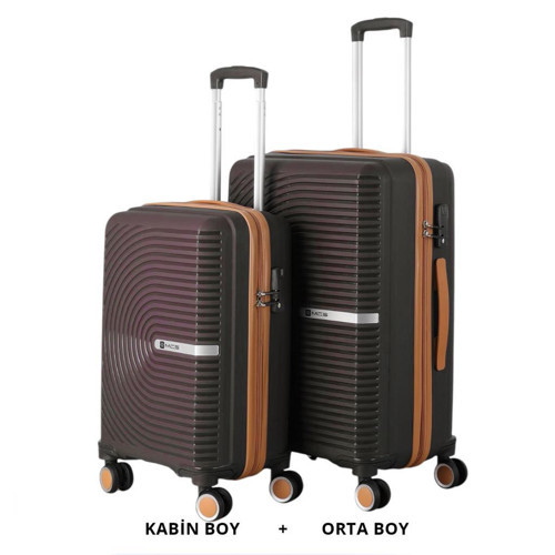 Bavul Orta ve Kabin 2li Set Silikon Valiz V374 Kahve/Şamp