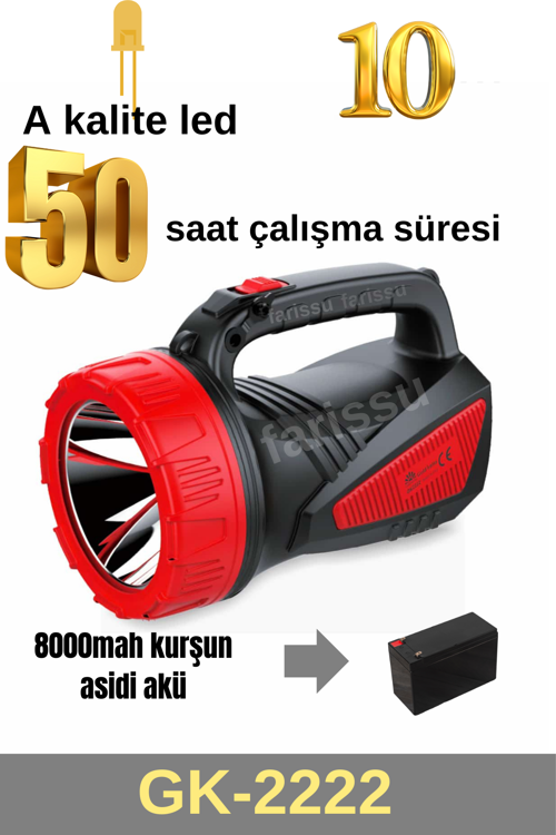 50 saat çalışma süreli 8000mah el feneri projektör