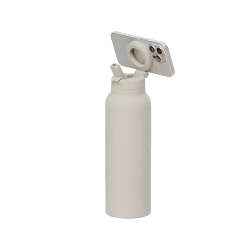 Pro Pipetli, Telefon Tutuculu Termal Çelik Termos 950 ml Bej