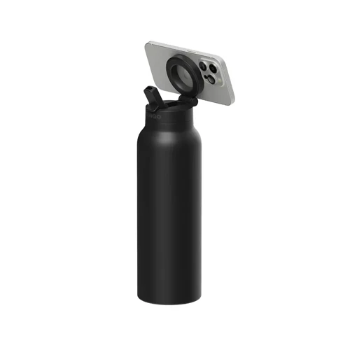 Pro Pipetli, Telefon Tutuculu Termal Çelik Termos 950 ml Siyah