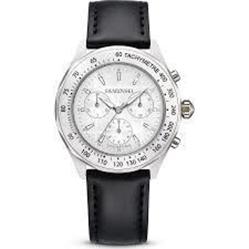 5728378 Dextera Tachymetre Watch, Swiss Made, Leather Strap, Silver Tone, Stainless Steel