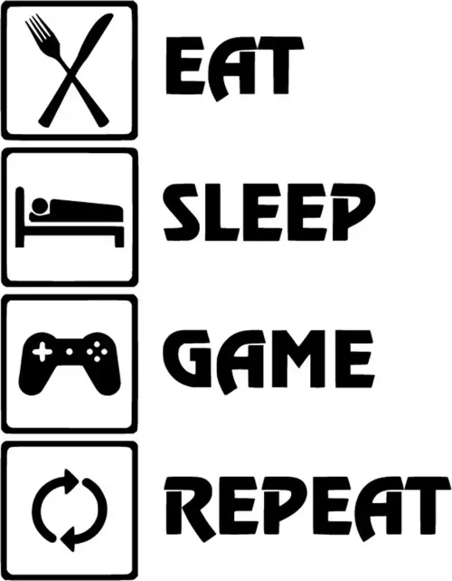 Eat Sleep Game Repeat - Araç, Oto, Laptop, Duvar Uyumlu Sticker 40*52 Cm