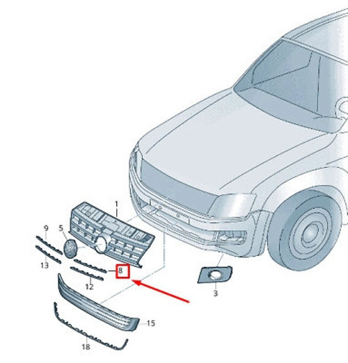 Volkswagen Amarok Ön Panjur Bandı Üst Nikelaj Sol 2010- (Oem No: 2Hh8537632Zz)
