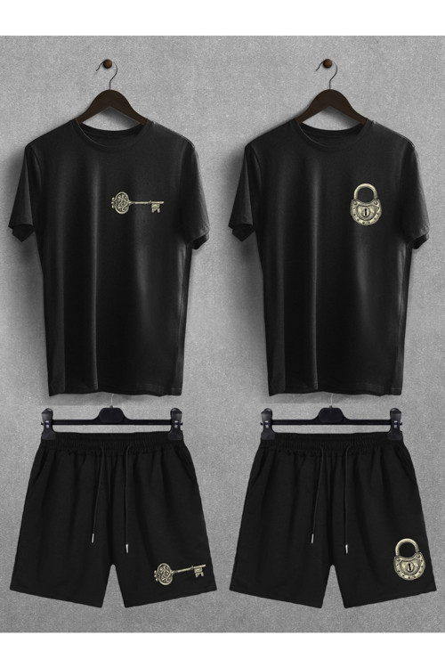 Anahtar Ve Kilit Baskılı Oversize Tişört Şort Sevgili Çift Ikili Couple T-Shirt Şort Takım