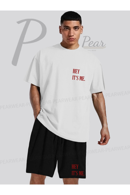 Hey Its Me Baskılı Oversize Tişört Regular Fit Şort T-Shirt Şort İkili Takım