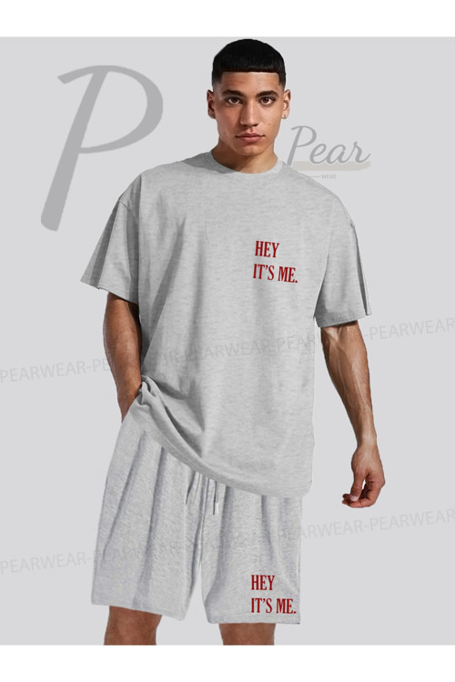 Hey Its Me Baskılı Oversize Tişört Regular Fit Şort T-Shirt Şort İkili Takım