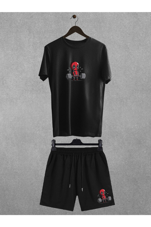 Deadpool Baskılı Oversize Tişört Regular Fit Şort T-Shirt Şort Ikili Takım