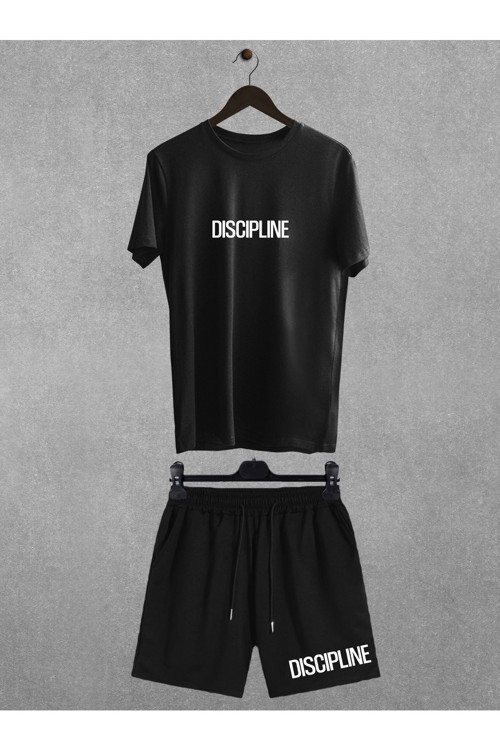 Discipline Baskılı Oversize Tişört Regular Fit Şort T-Shirt Şort Ikili Takım