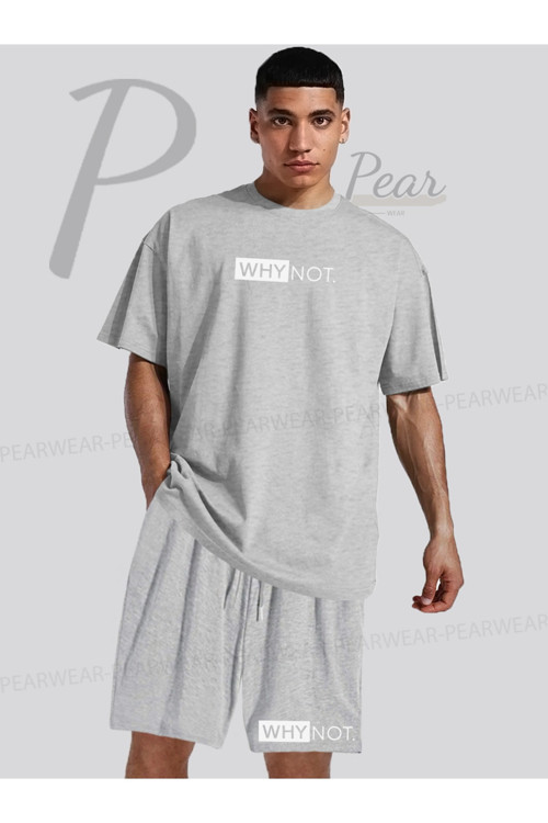 Erkek Why Not Baskılı Oversize Tişört Şort İkili Takım