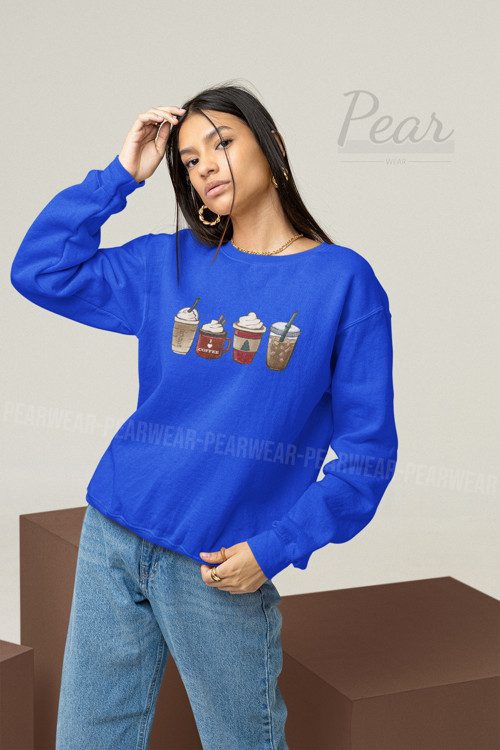 Kahve Baskılı Kadın 3 İplik Şardonlu Oversize Yılbaşı Sweatshirt
